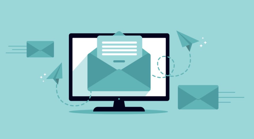 Related content icon with a computer screen with an email feature illustration