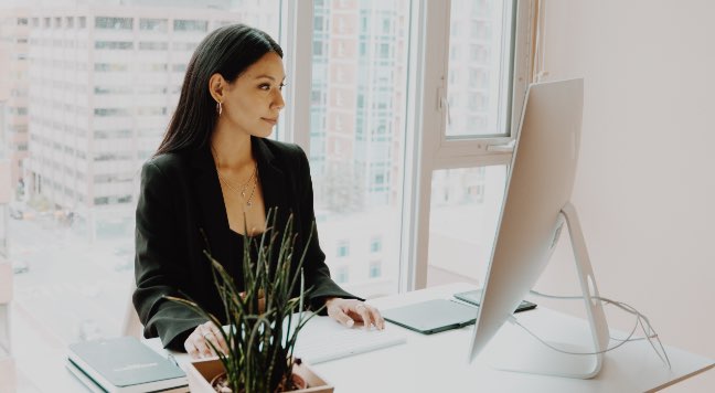 A woman at a desk working