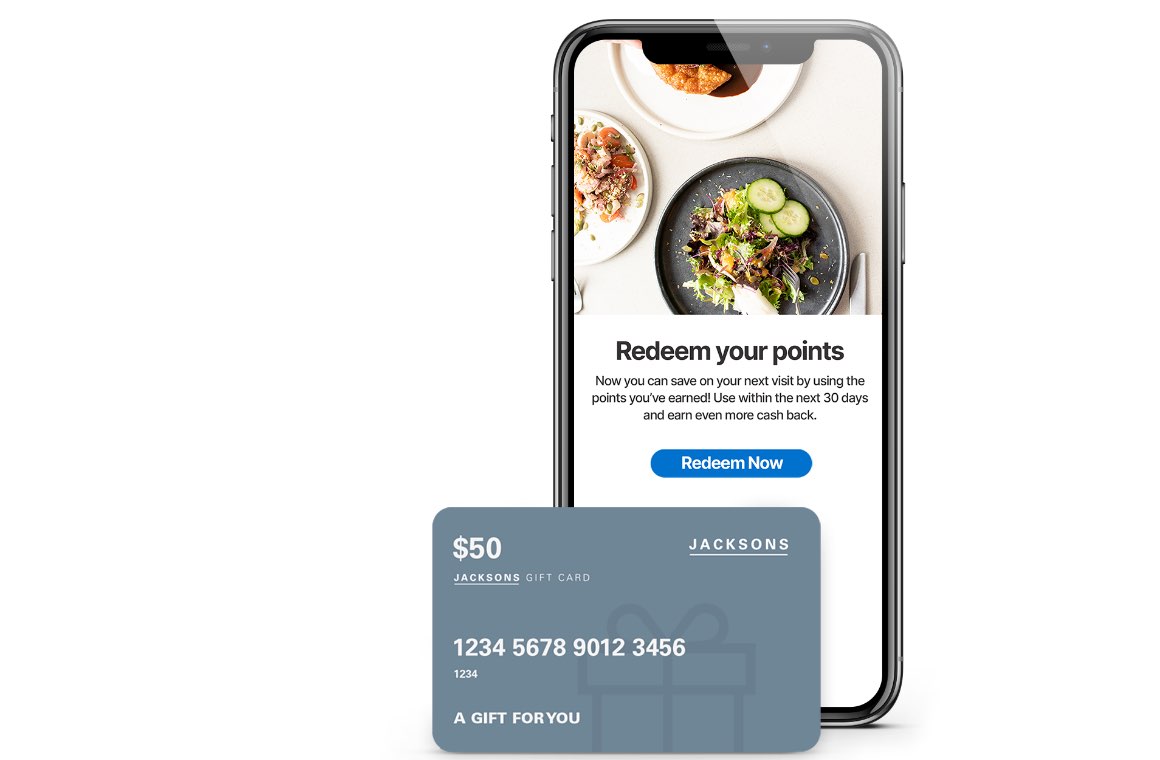 Mobile interface showing to redeem points to customers with a shot of credit card