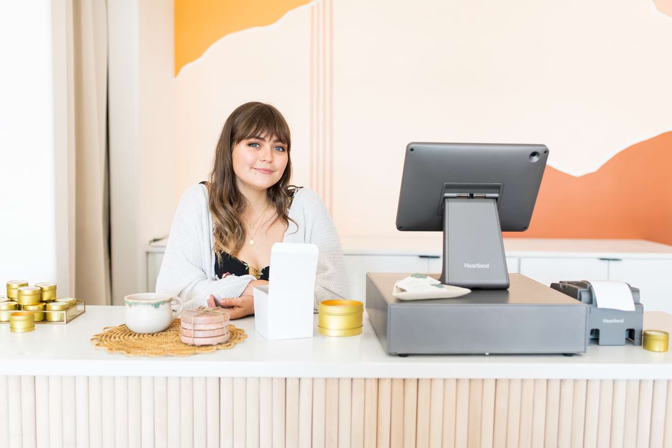 Woman looking at desktop screen