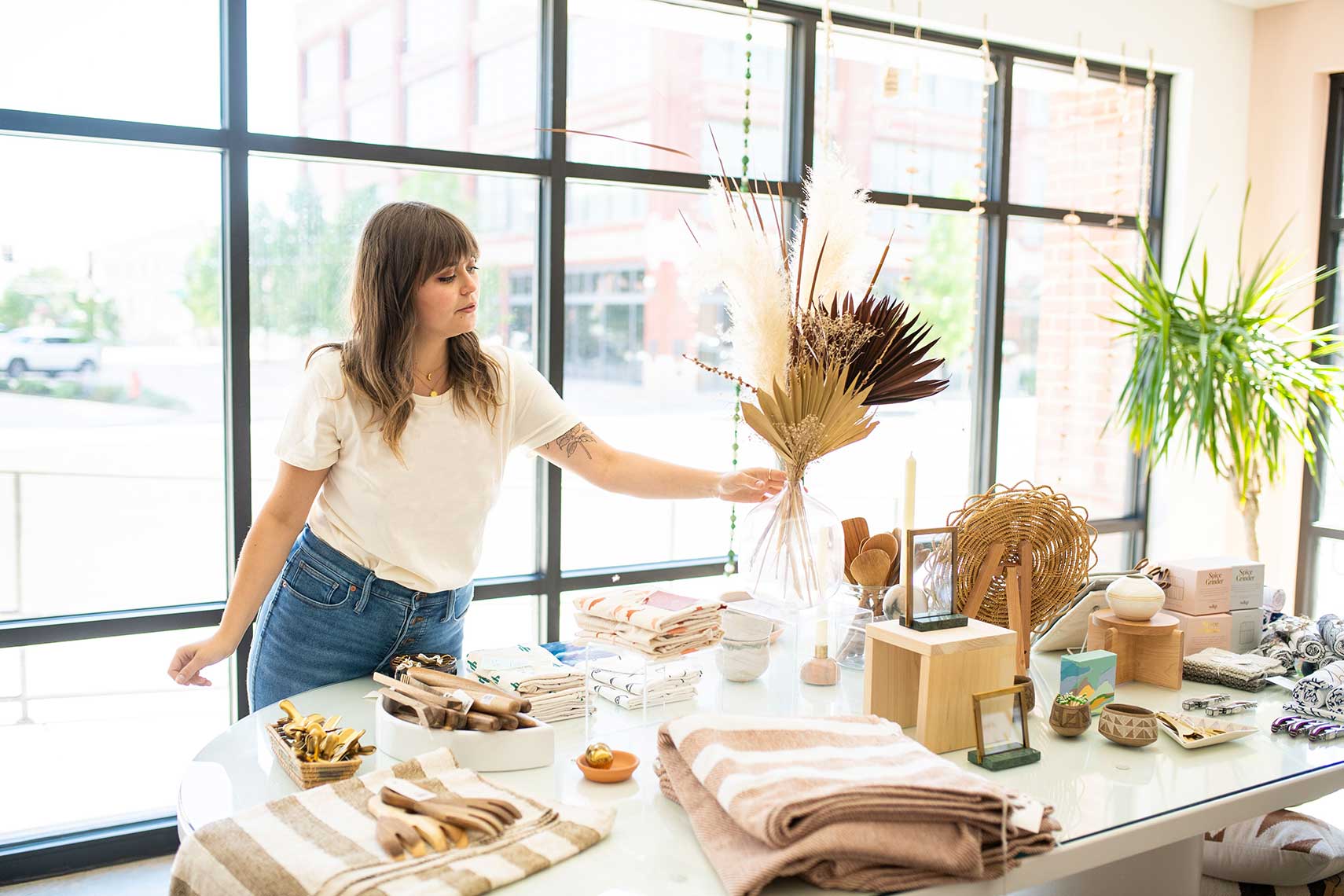 A woman shopping around a store.
