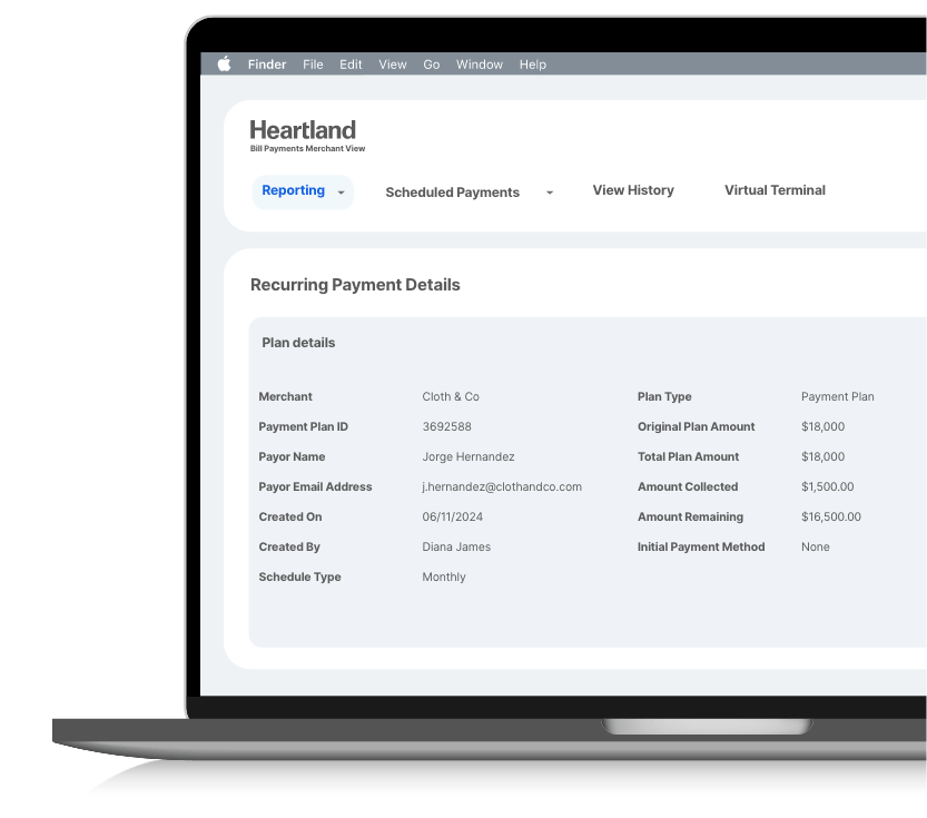 An example of the Bill Payments merchant view recurring payment details tab.
