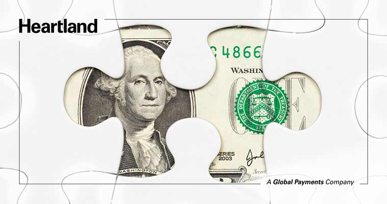 illustration of a one dollar bill being shown through an empty puzzle piece slot