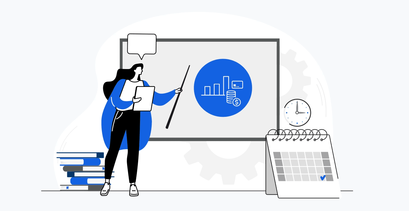 An animation of a woman giving a presentation
