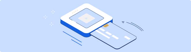 An illustration of a credit card in a chip reader