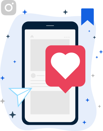 Illustration of a phone surrounded by icons used by Instagram